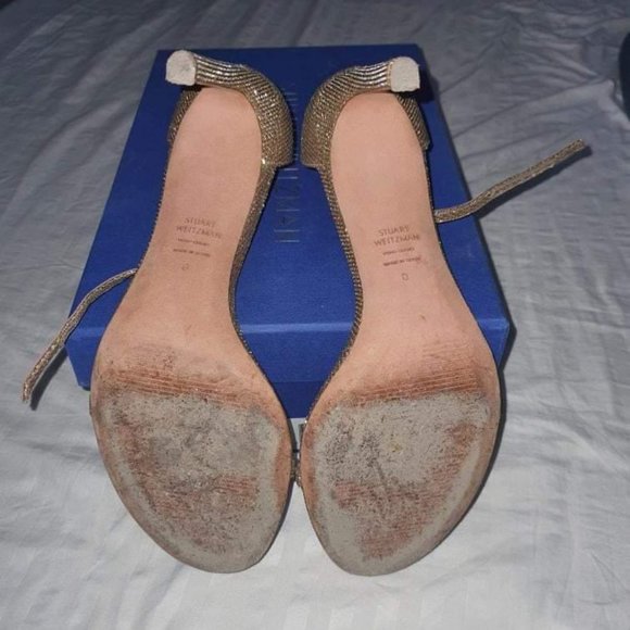 Stuart Weitzman Nudistsong Sandals 8M Platnium Noir - Picture 9 of 13